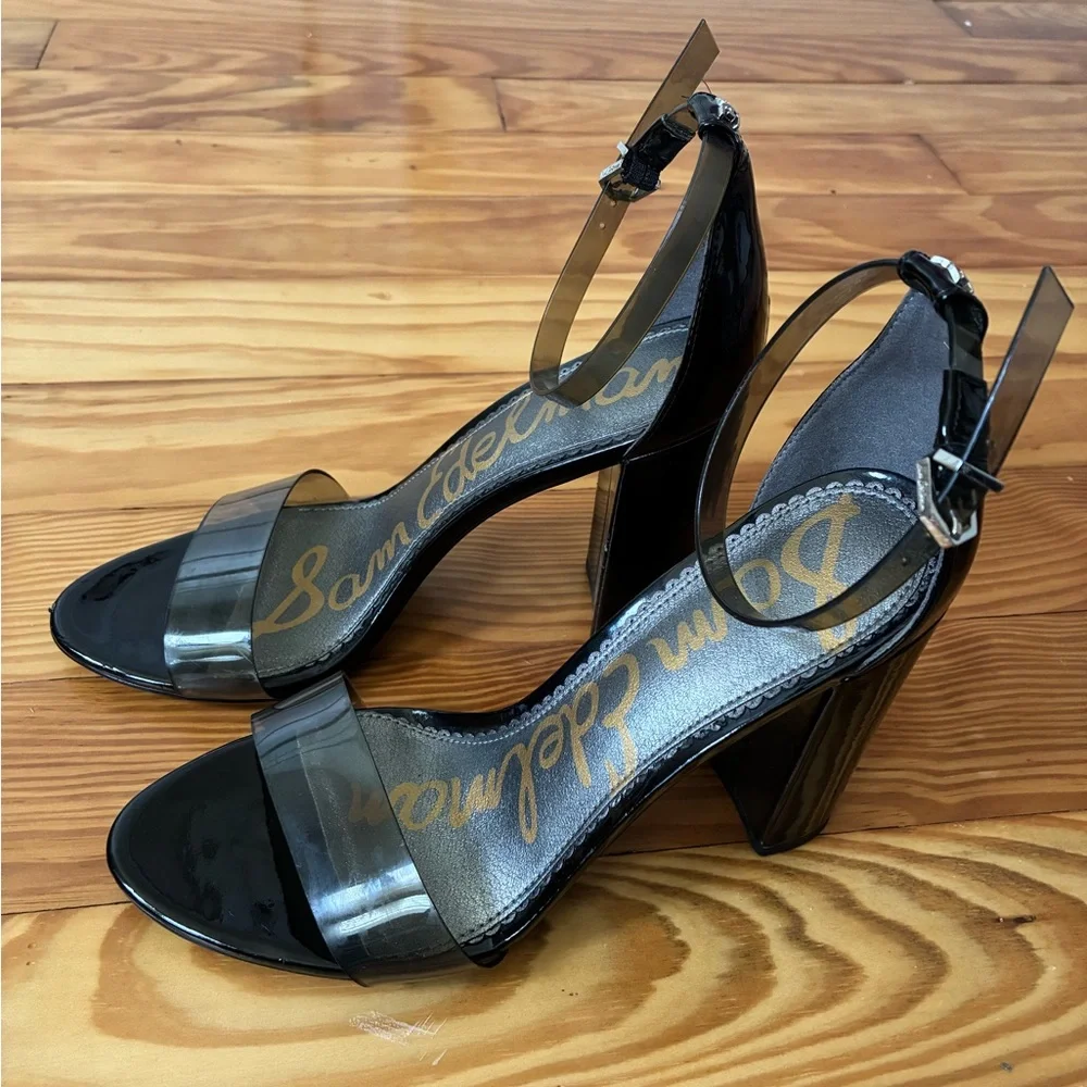 Sam Edelman Yaro Sheer Ankle Strap Block Heel Sandals Size 8 1/2